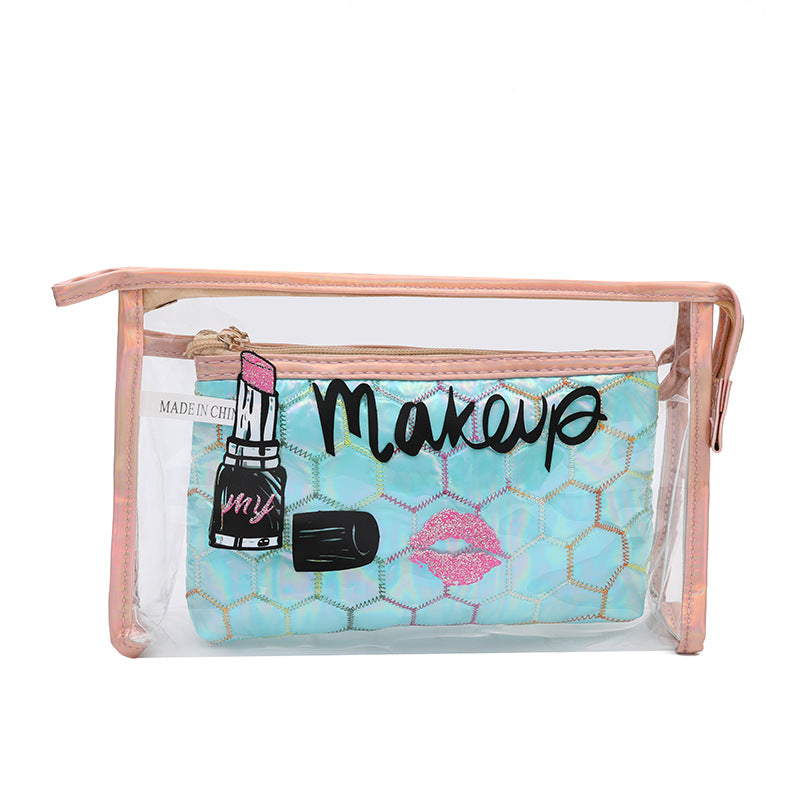 Wholesale Football Pattern Storage Bags, Travel PVC Two-piece Makeup Bags, Transparent Makeup Bags